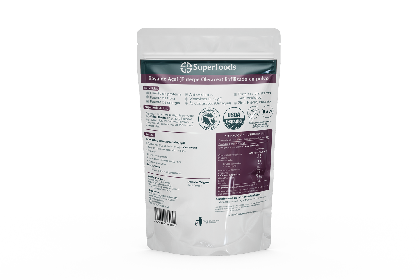 Açaí Orgánico Liofilizado en Polvo 100g