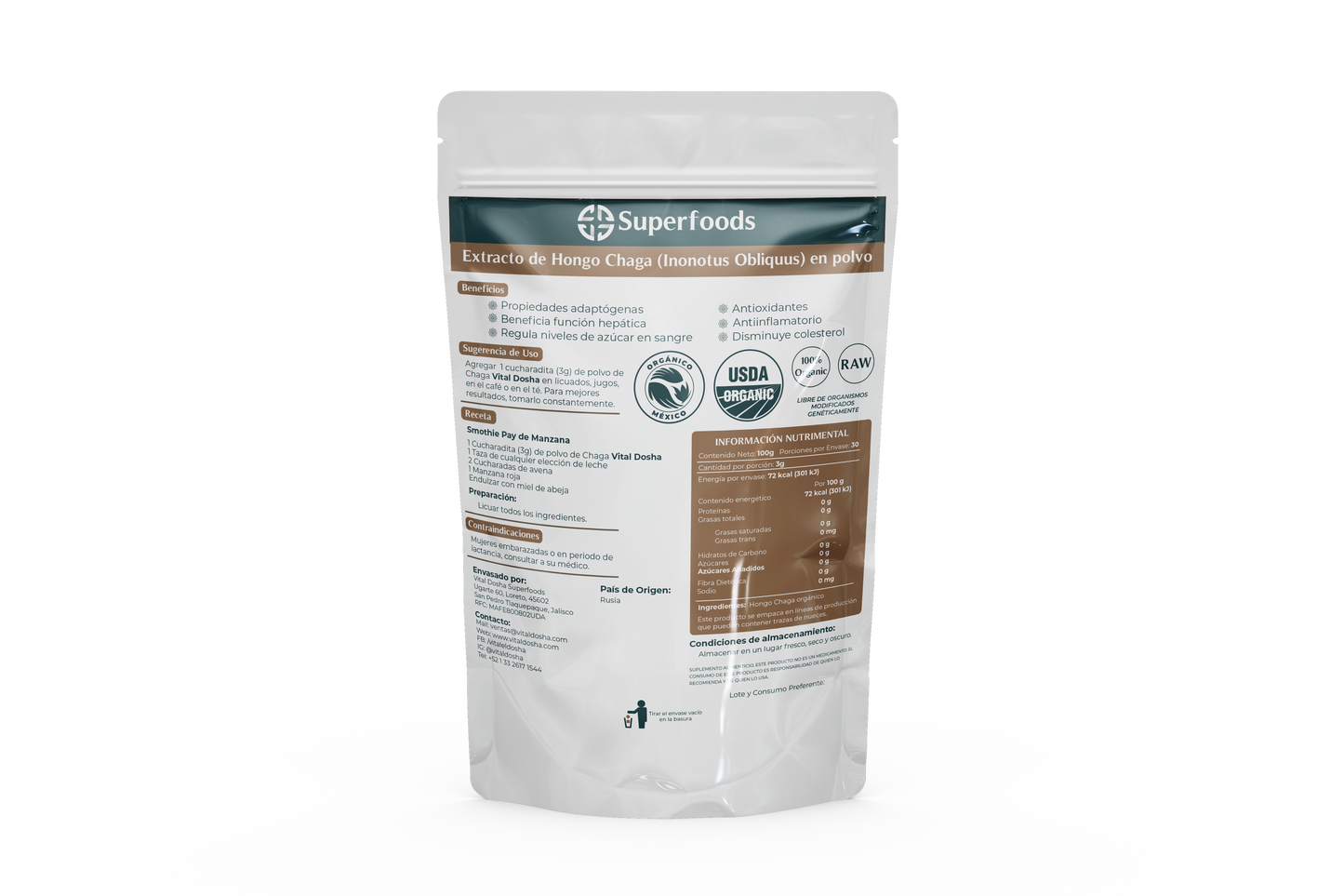 Chaga Orgánico en Polvo 100g